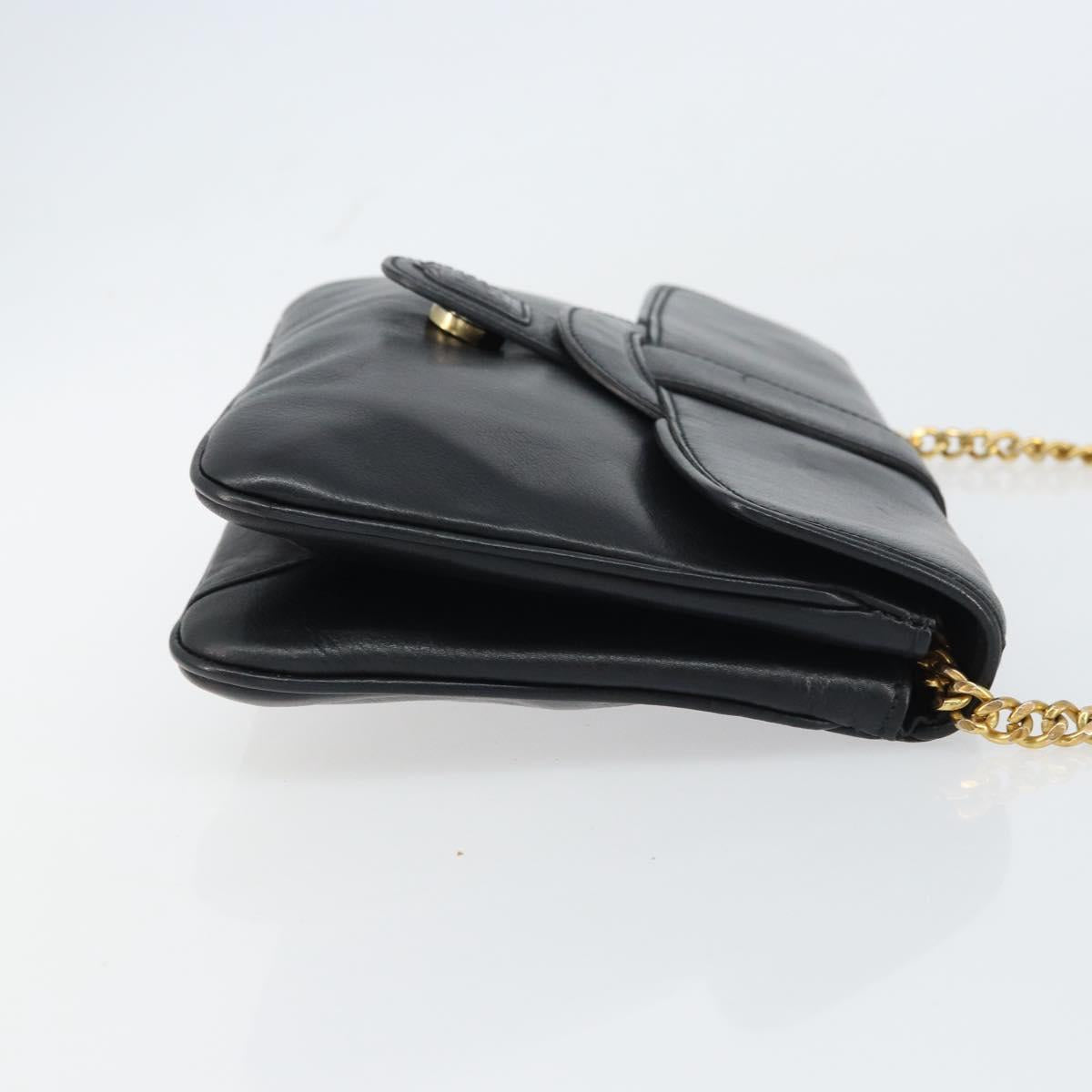 CELINE Chain Shoulder Bag Leather Black Gold Auth ka682