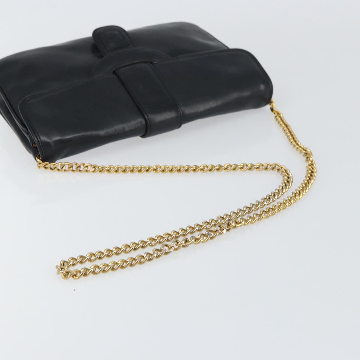 CELINE Chain Shoulder Bag Leather Black Gold Auth ka682