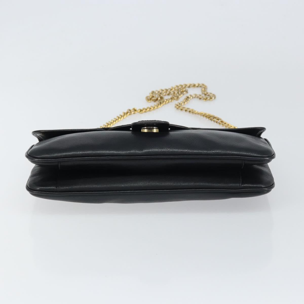 CELINE Chain Shoulder Bag Leather Black Gold Auth ka682