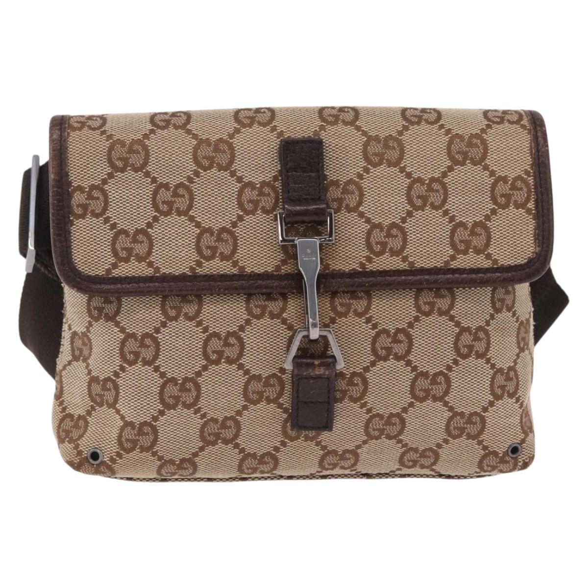 GUCCI GG Canvas Waist bag Beige Silver 92543 Auth ka6823
