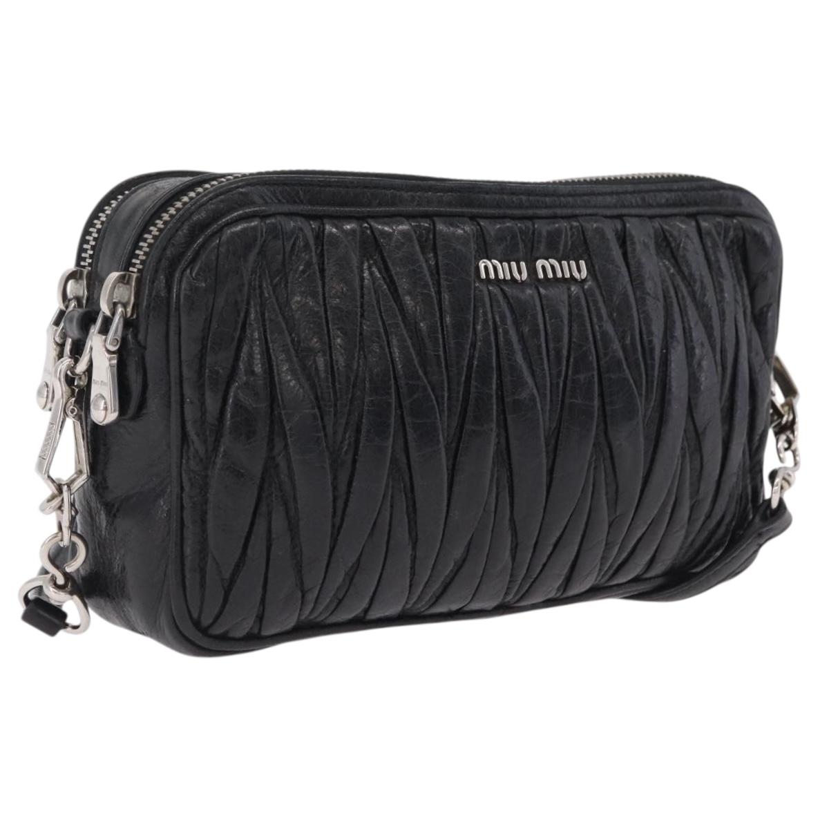 Miu Miu Matelasse Shoulder Bag Leather Black Silver Auth ka6824V