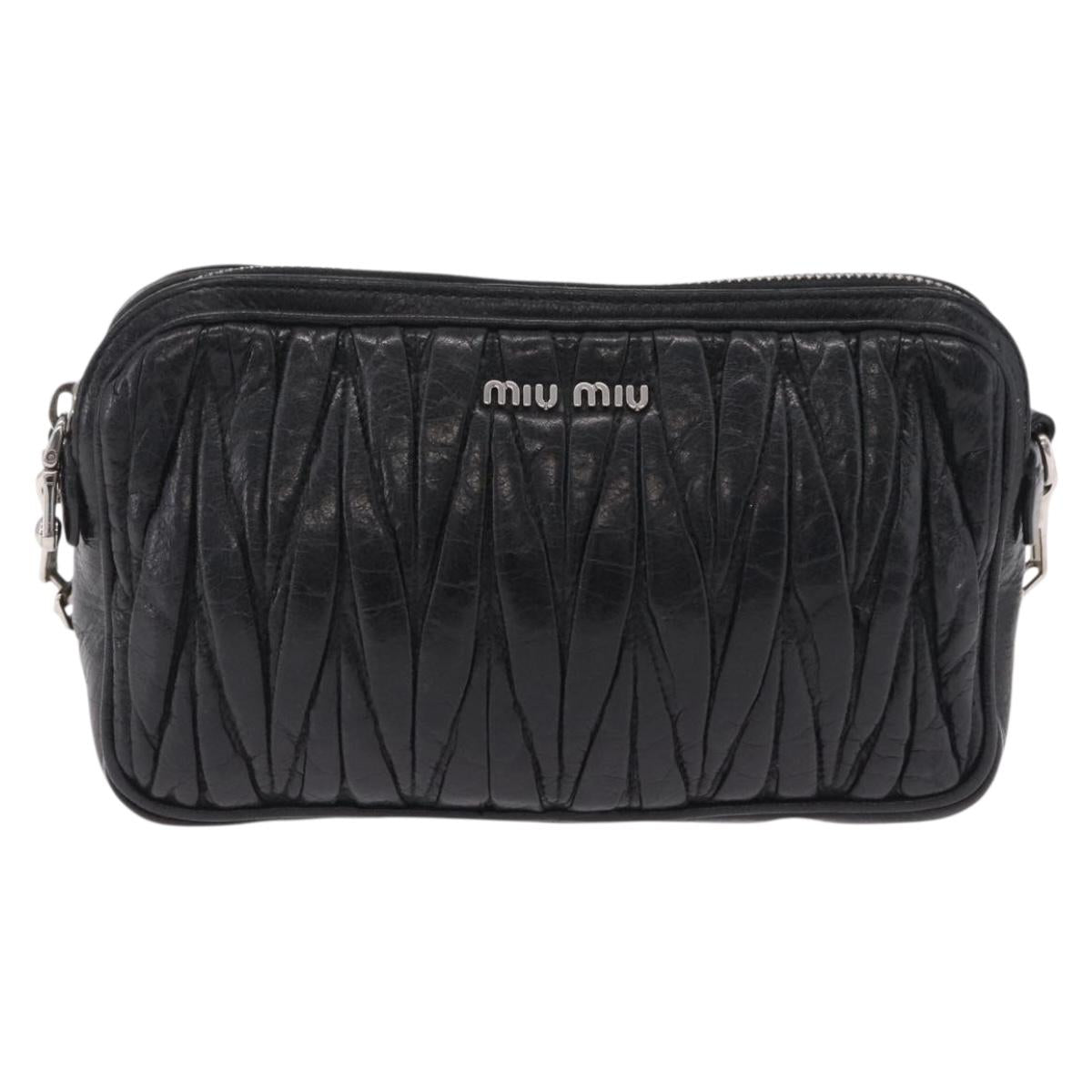 Miu Miu Matelasse Shoulder Bag Leather Black Silver Auth ka6824V