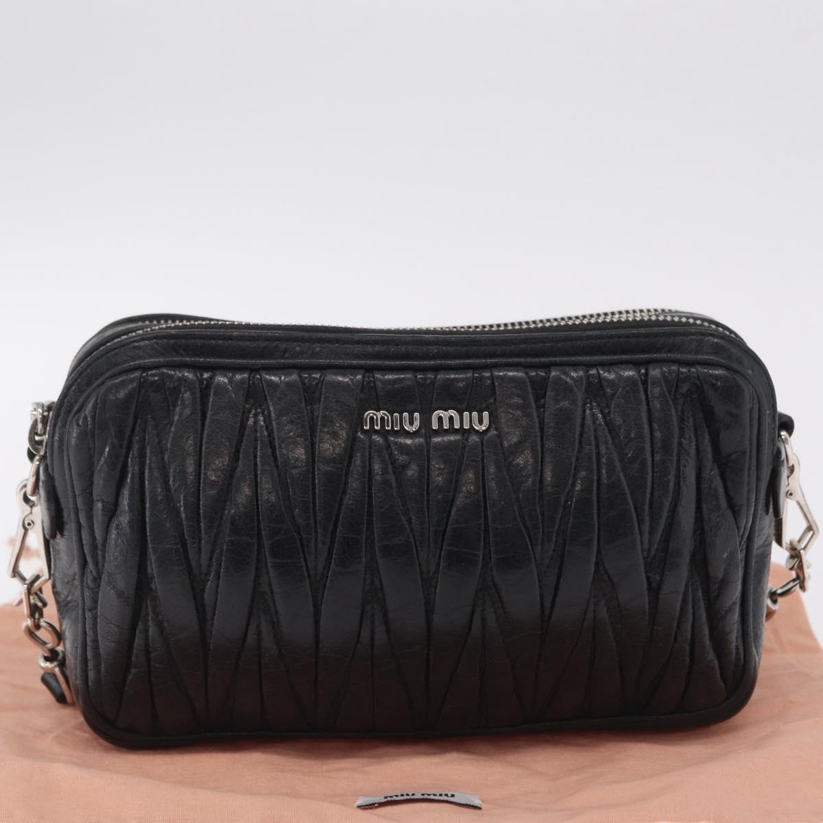 Miu Miu Matelasse Shoulder Bag Leather Black Silver Auth ka6824V