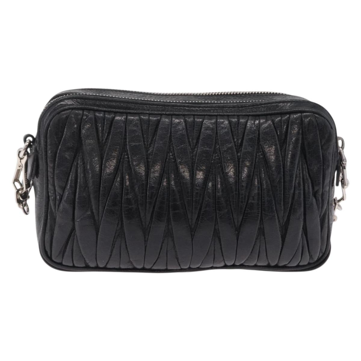 Miu Miu Matelasse Shoulder Bag Leather Black Silver Auth ka6824V