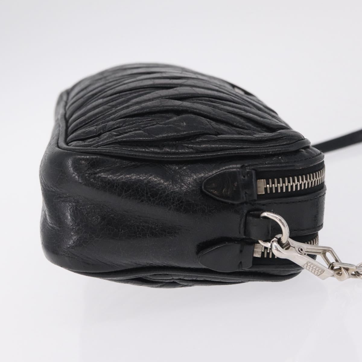 Miu Miu Matelasse Shoulder Bag Leather Black Silver Auth ka6824V
