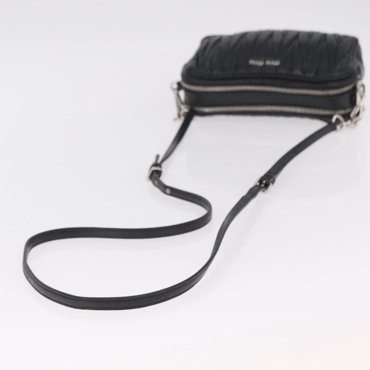 Miu Miu Matelasse Shoulder Bag Leather Black Silver Auth ka6824V