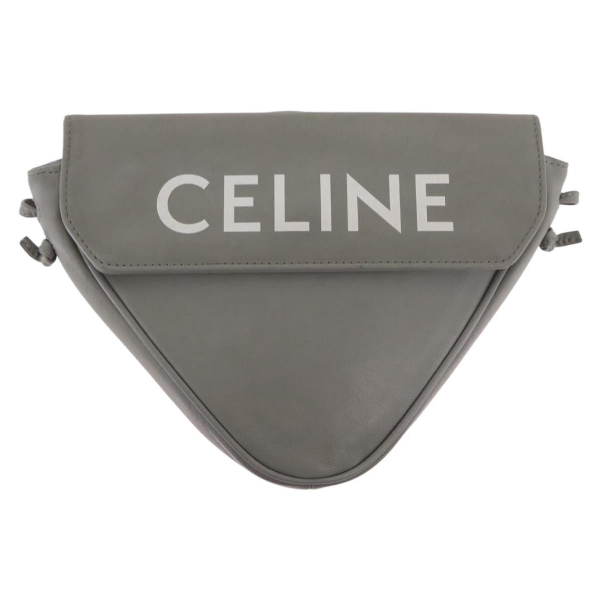 CELINE Triangle Bag Leather Gray Auth ka6826A