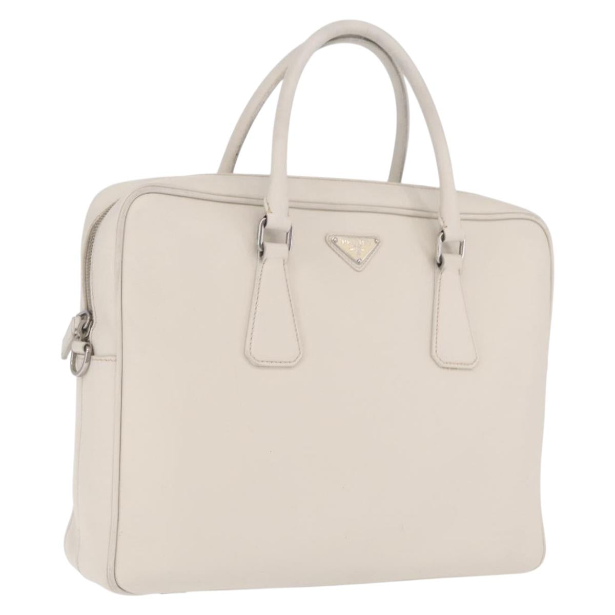 PRADA Business Bag Saffiano leather White Silver Auth ka6834
