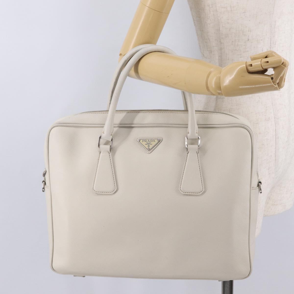 PRADA Business Bag Saffiano leather White Silver Auth ka6834