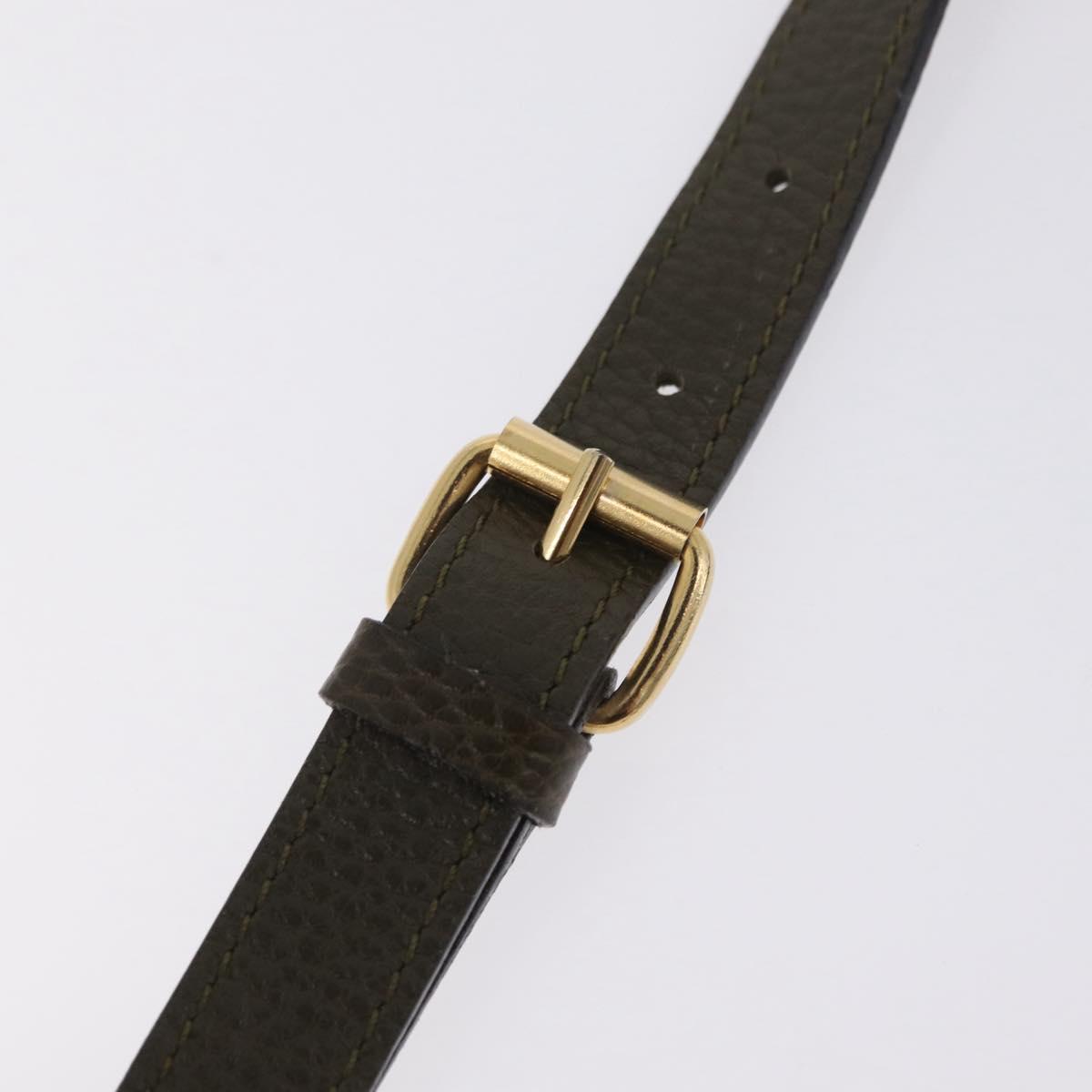 CELINE Shoulder Bag Leather Khaki Gold Auth ka6840
