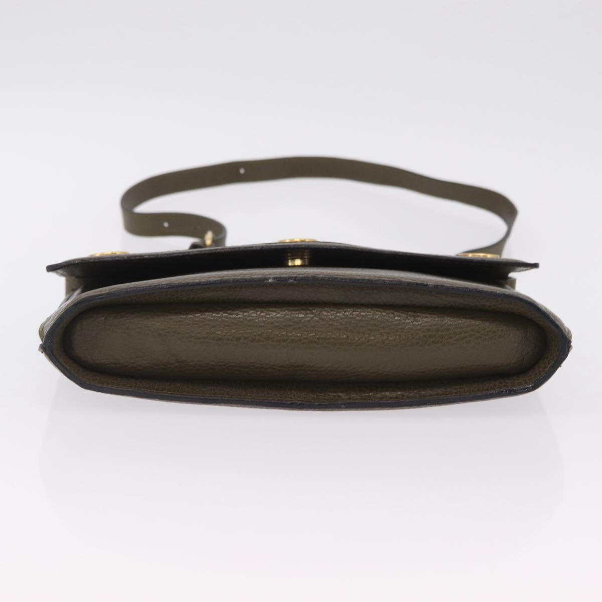 CELINE Shoulder Bag Leather Khaki Gold Auth ka6840