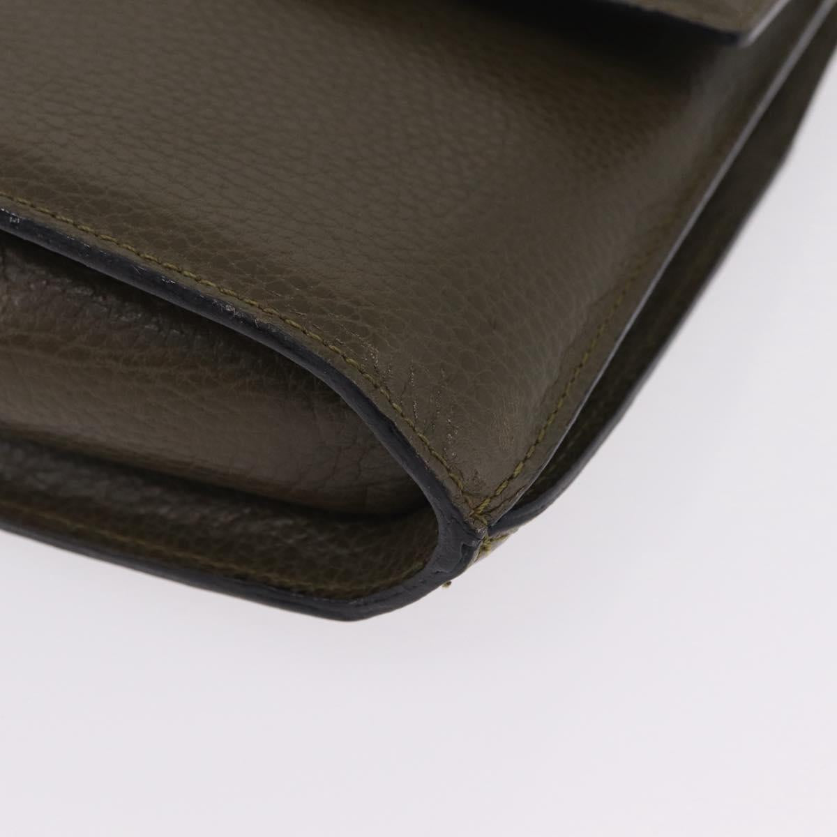 CELINE Shoulder Bag Leather Khaki Gold Auth ka6840