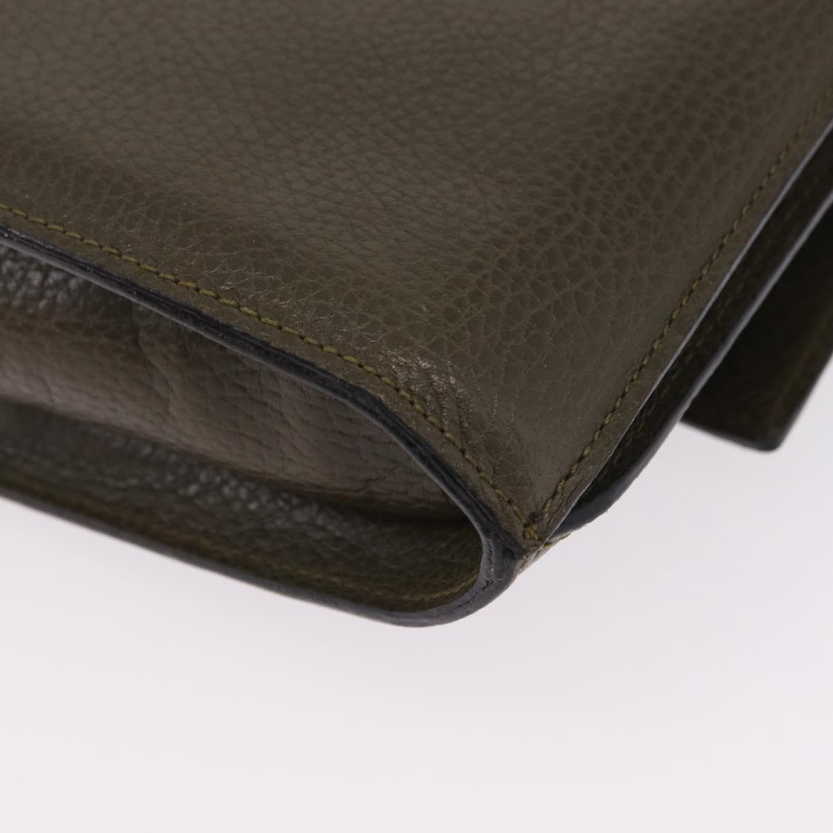 CELINE Shoulder Bag Leather Khaki Gold Auth ka6840