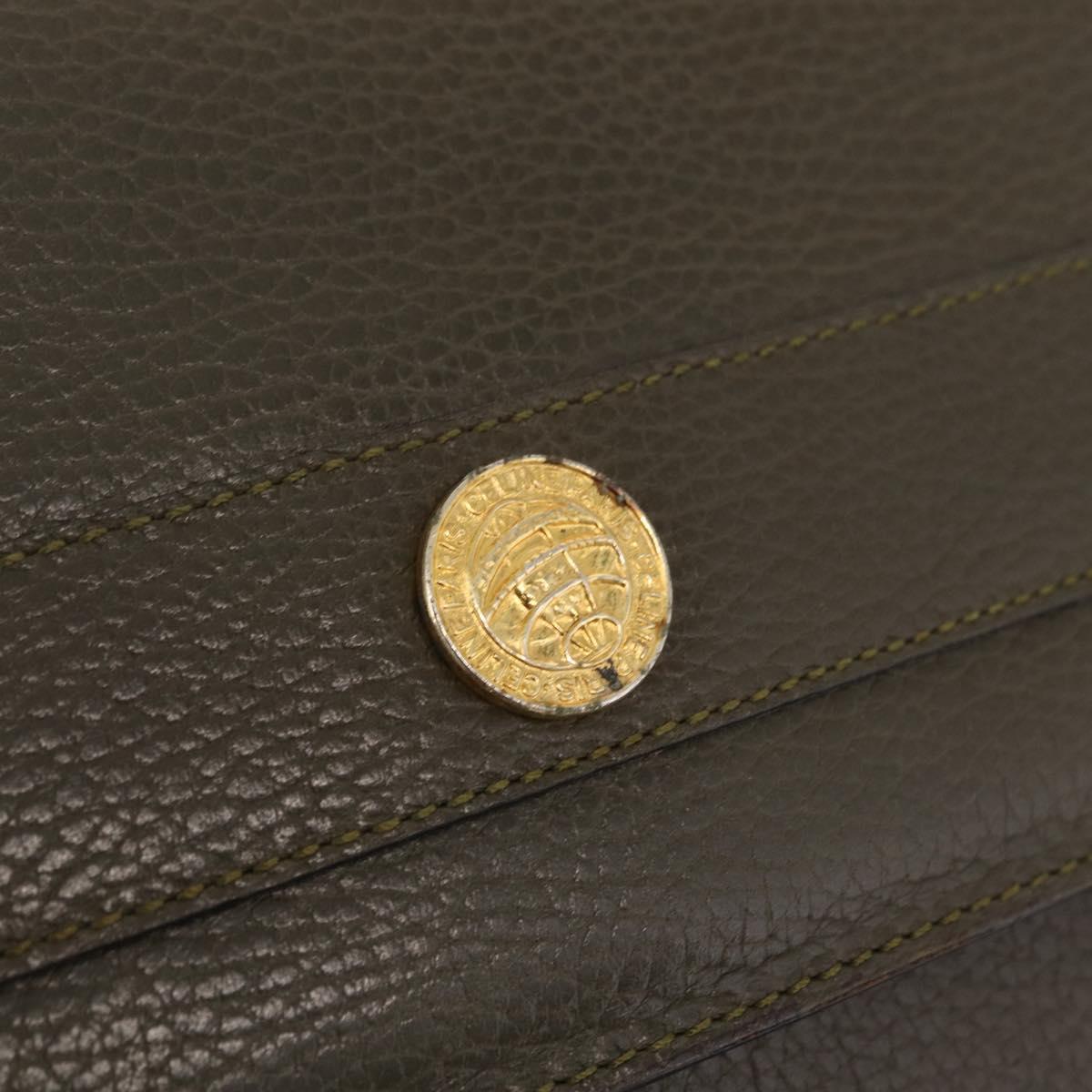 CELINE Shoulder Bag Leather Khaki Gold Auth ka6840