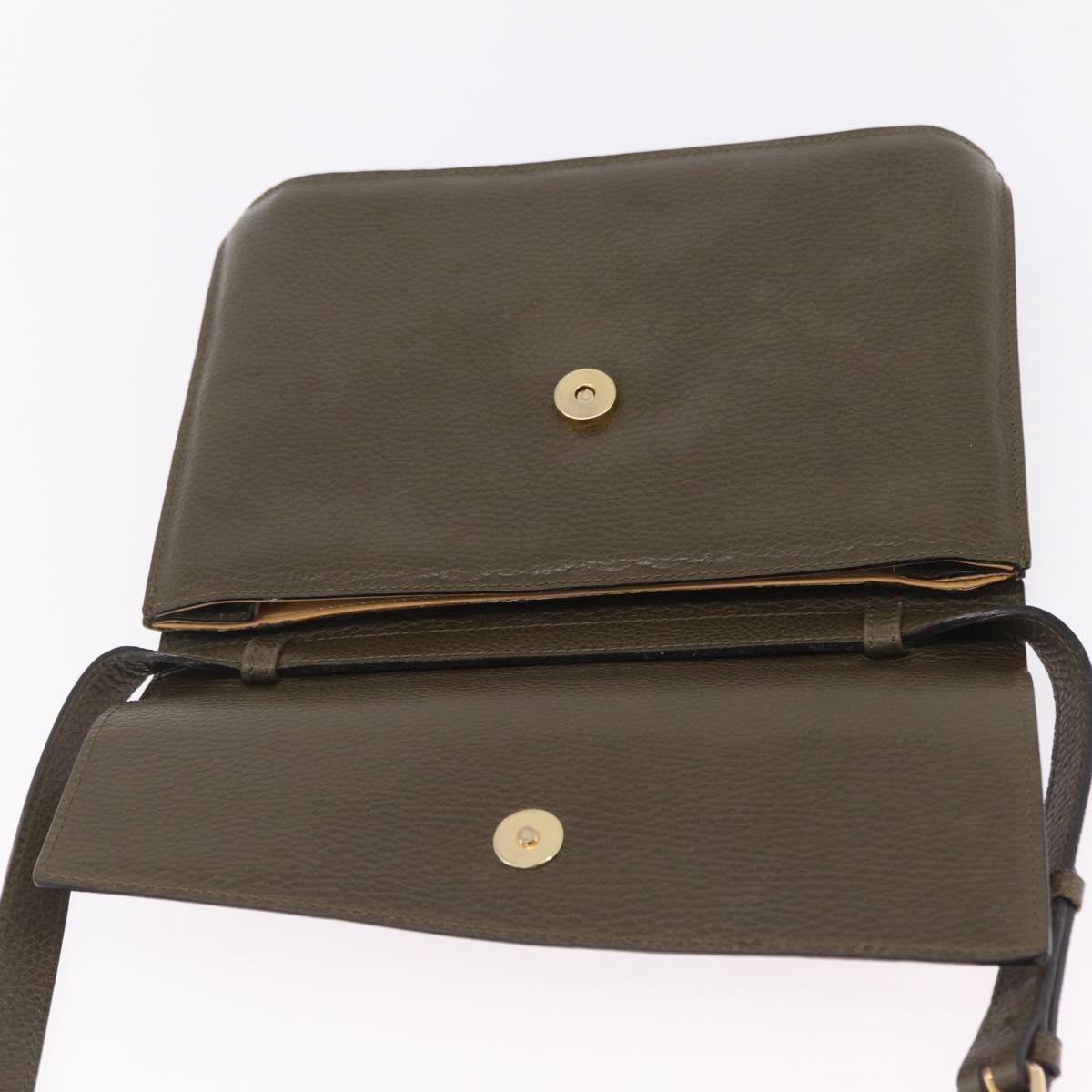 CELINE Shoulder Bag Leather Khaki Gold Auth ka6840