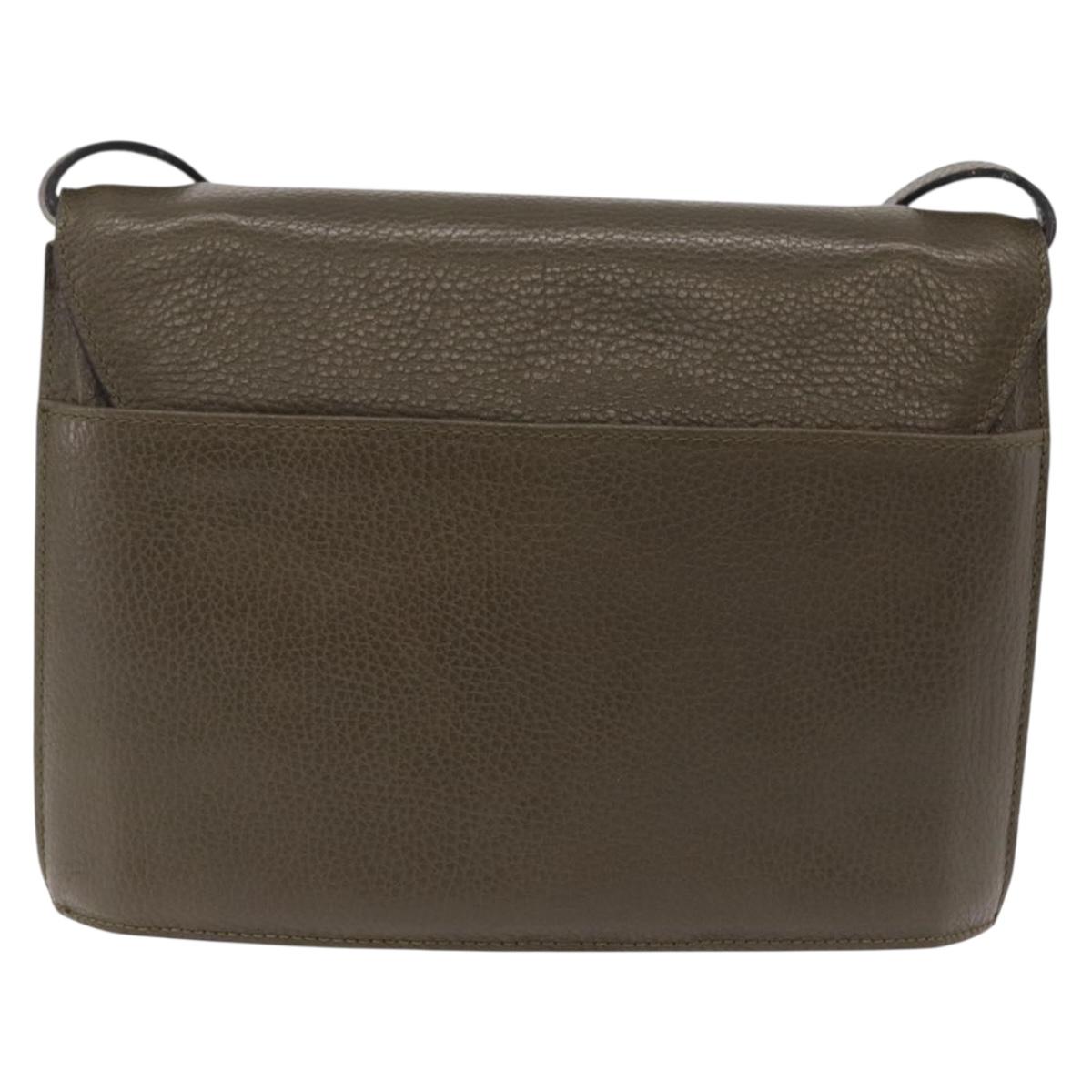 CELINE Shoulder Bag Leather Khaki Gold Auth ka6840