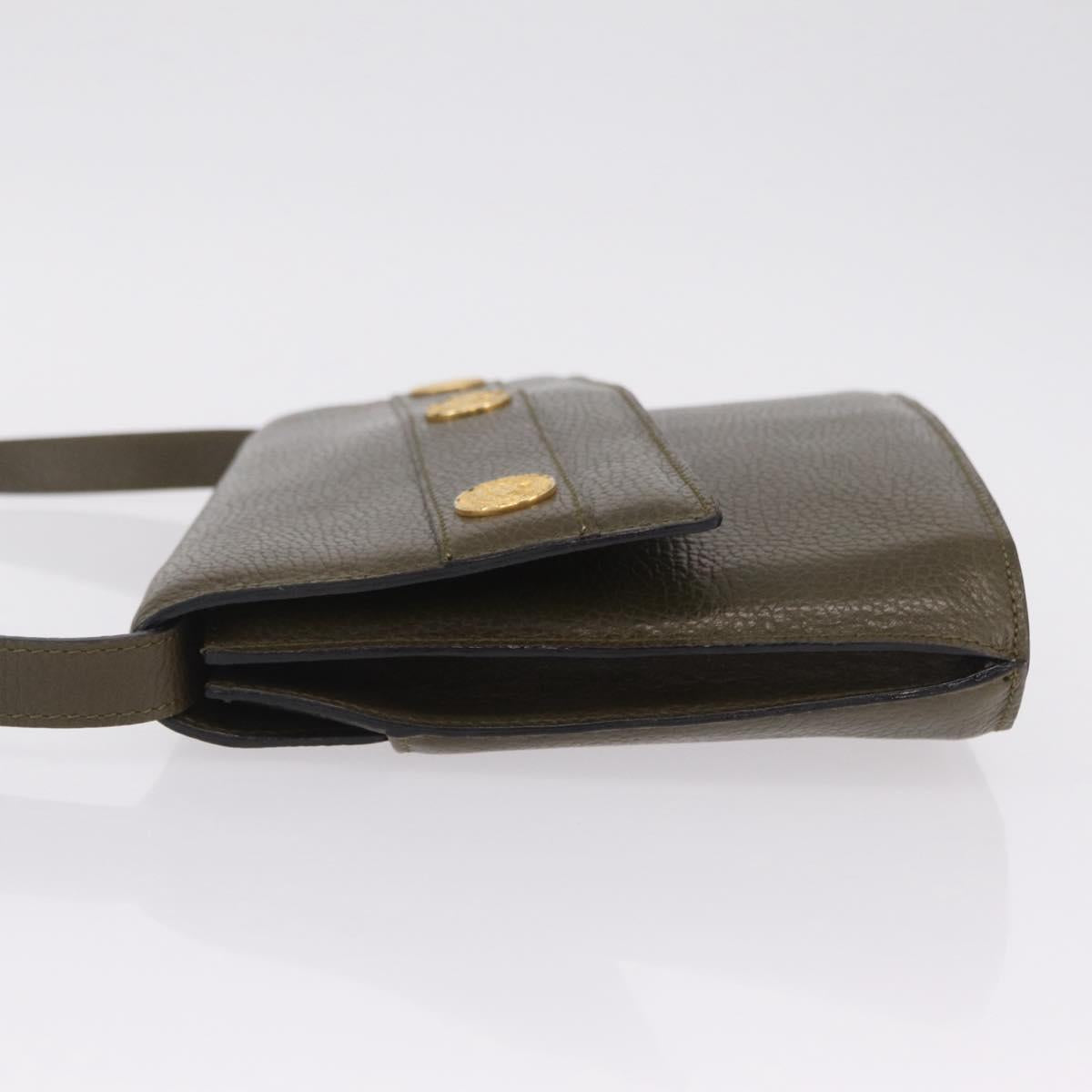 CELINE Shoulder Bag Leather Khaki Gold Auth ka6840