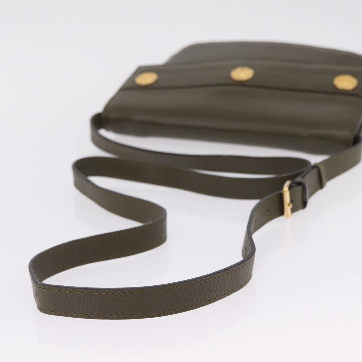 CELINE Shoulder Bag Leather Khaki Gold Auth ka6840