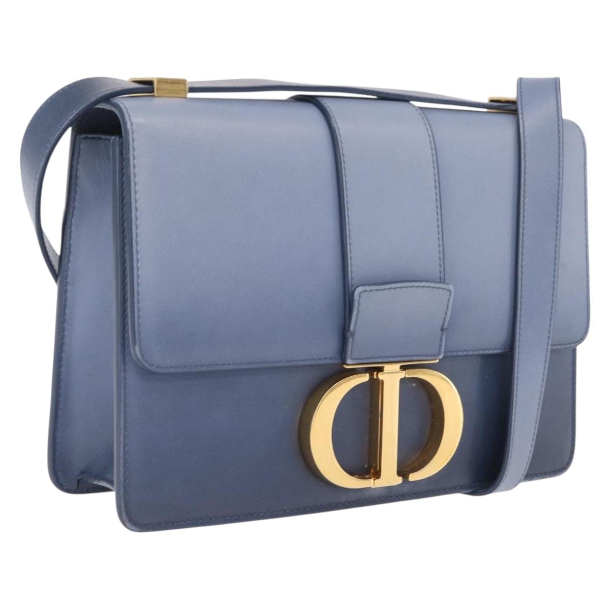 Christian Dior 30 Montaigne Shoulder Bag Leather Blue Gold Auth ka6841V