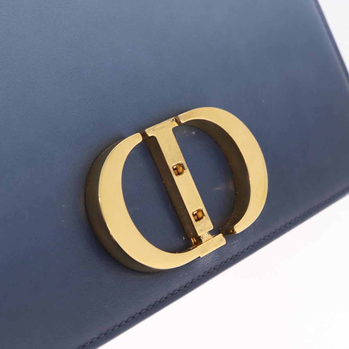 Christian Dior 30 Montaigne Shoulder Bag Leather Blue Gold Auth ka6841V