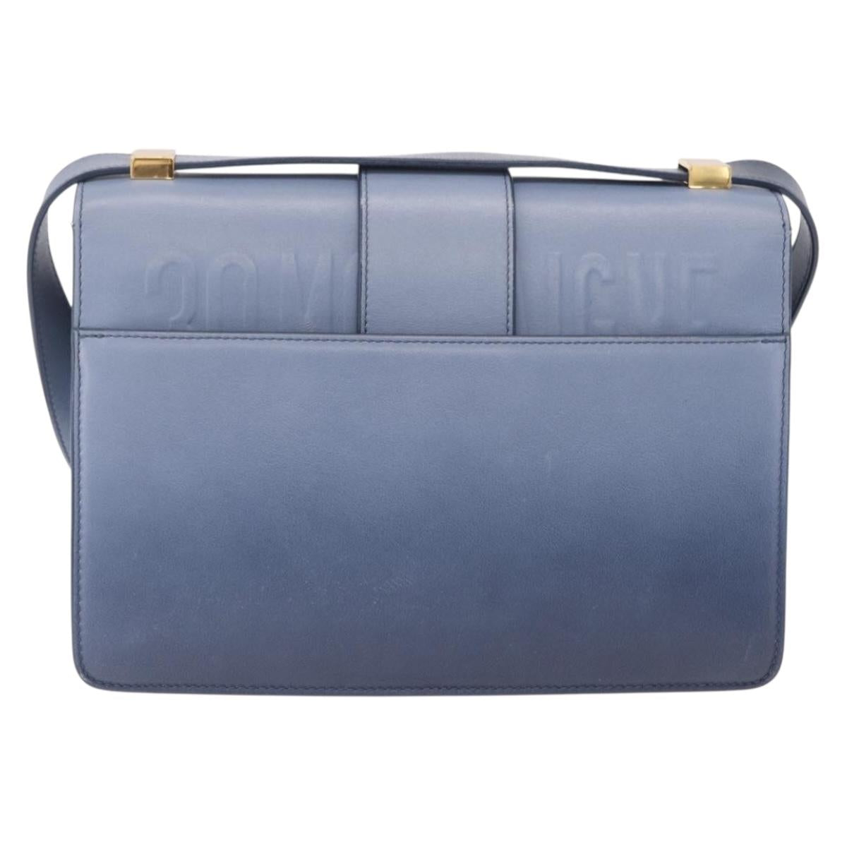 Christian Dior 30 Montaigne Shoulder Bag Leather Blue Gold Auth ka6841V