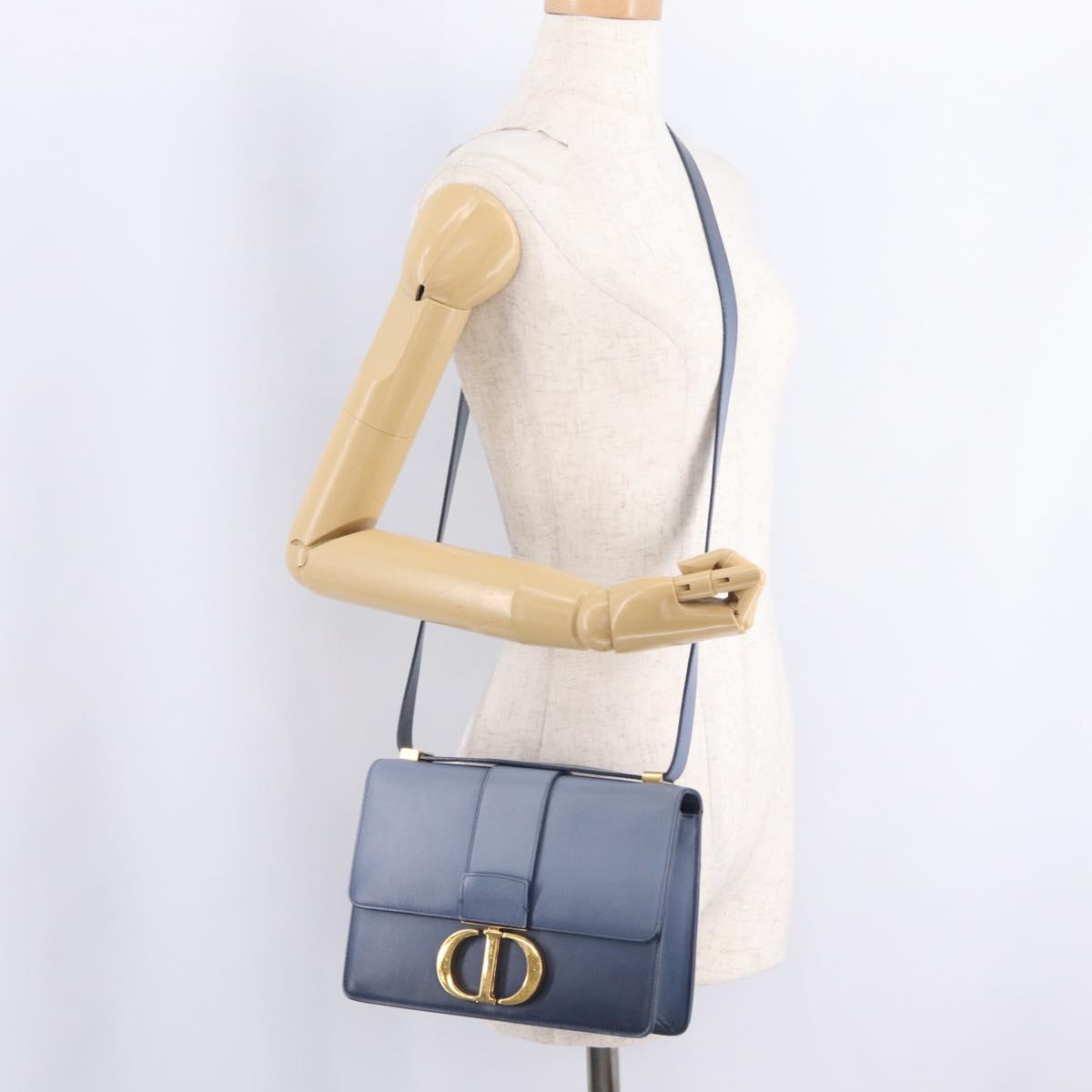 Christian Dior 30 Montaigne Shoulder Bag Leather Blue Gold Auth ka6841V