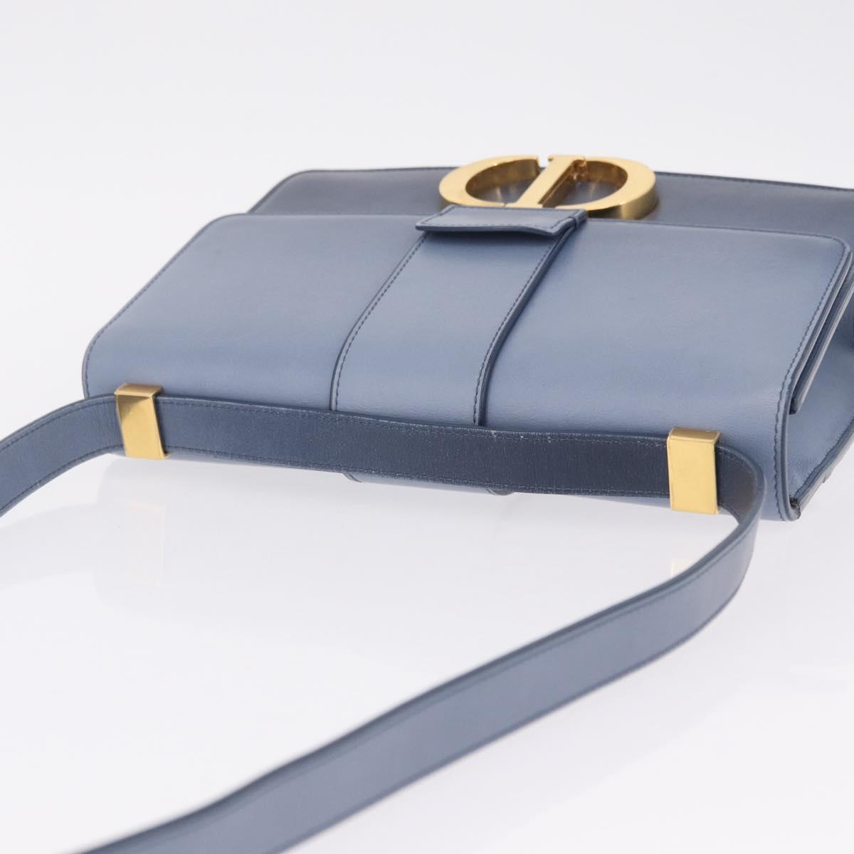 Christian Dior 30 Montaigne Shoulder Bag Leather Blue Gold Auth ka6841V