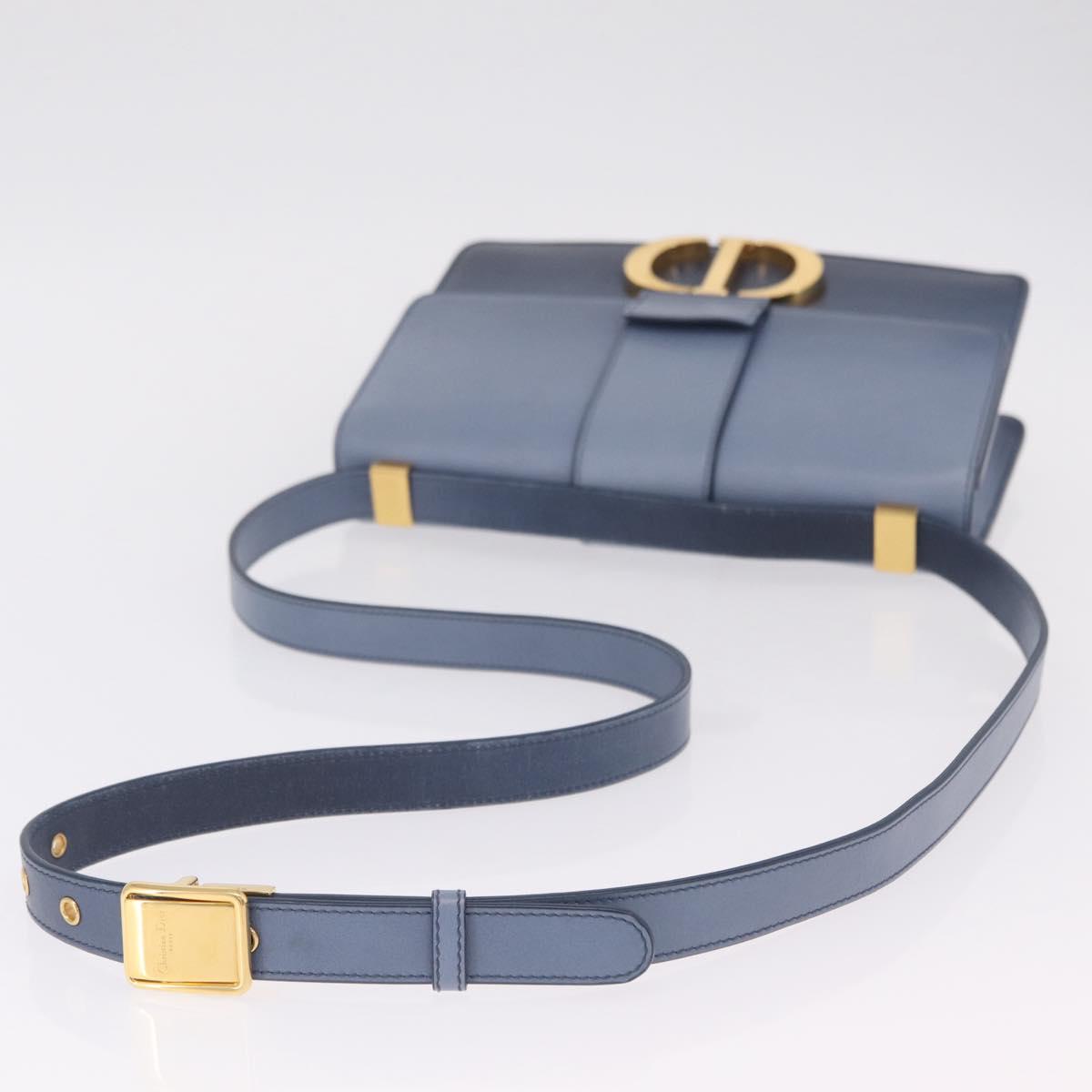 Christian Dior 30 Montaigne Shoulder Bag Leather Blue Gold Auth ka6841V