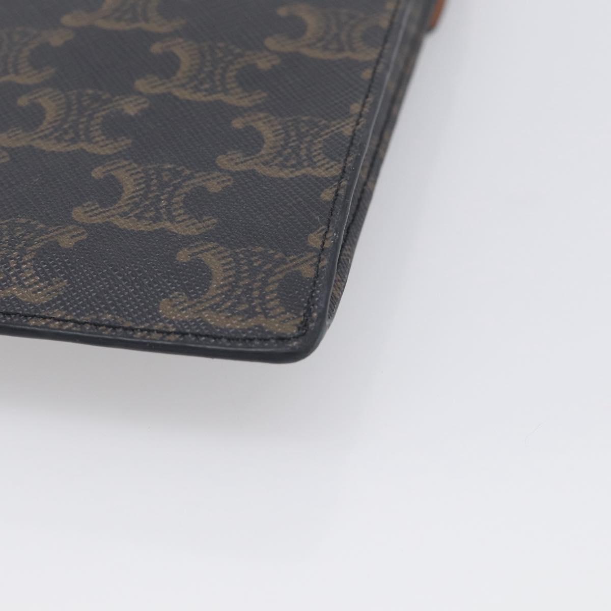 CELINE Macadam Canvas Triomphe Vertical Mobile Pouch PVC Brown Gold Auth ka6842