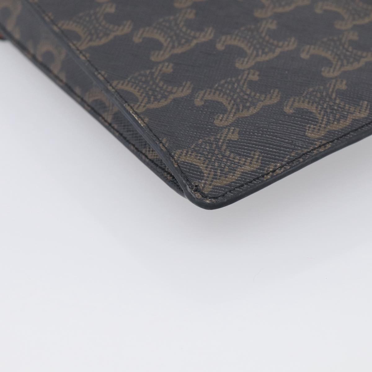 CELINE Macadam Canvas Triomphe Vertical Mobile Pouch PVC Brown Gold Auth ka6842
