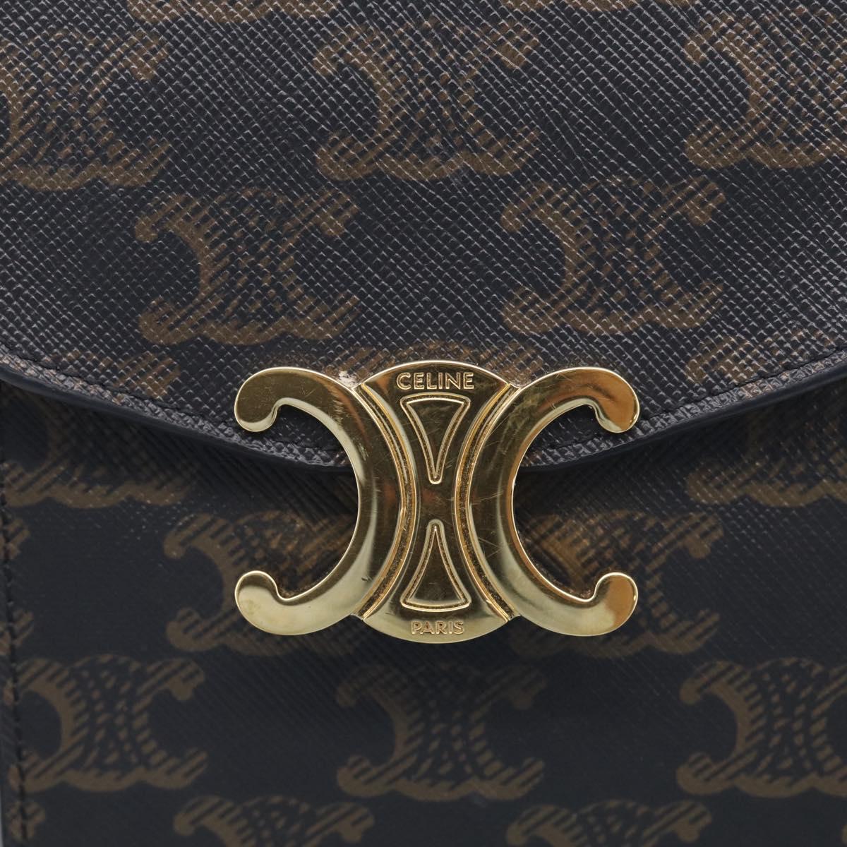 CELINE Macadam Canvas Triomphe Vertical Mobile Pouch PVC Brown Gold Auth ka6842