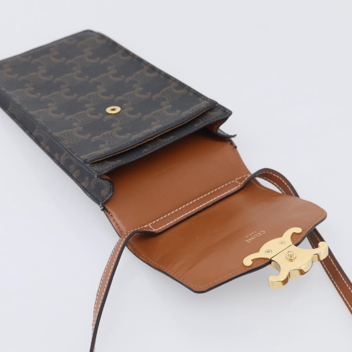 CELINE Macadam Canvas Triomphe Vertical Mobile Pouch PVC Brown Gold Auth ka6842