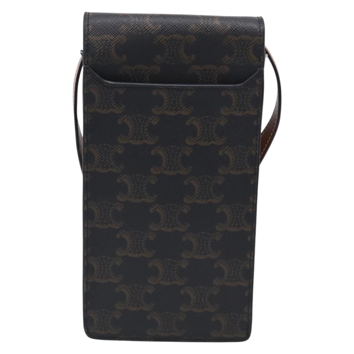 CELINE Macadam Canvas Triomphe Vertical Mobile Pouch PVC Brown Gold Auth ka6842