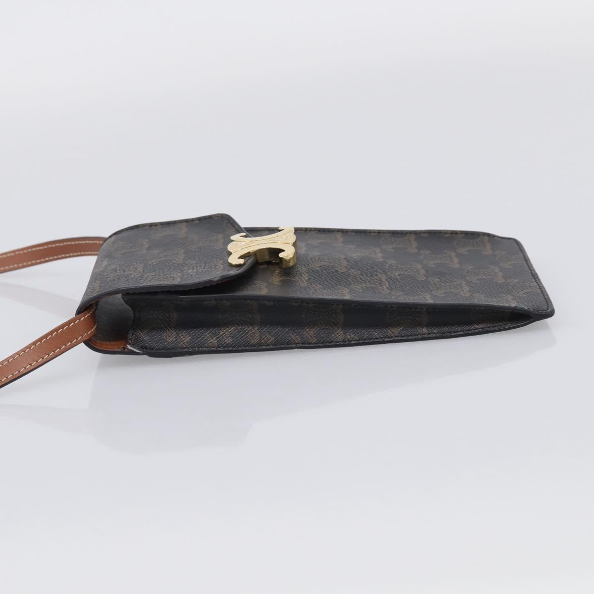 CELINE Macadam Canvas Triomphe Vertical Mobile Pouch PVC Brown Gold Auth ka6842
