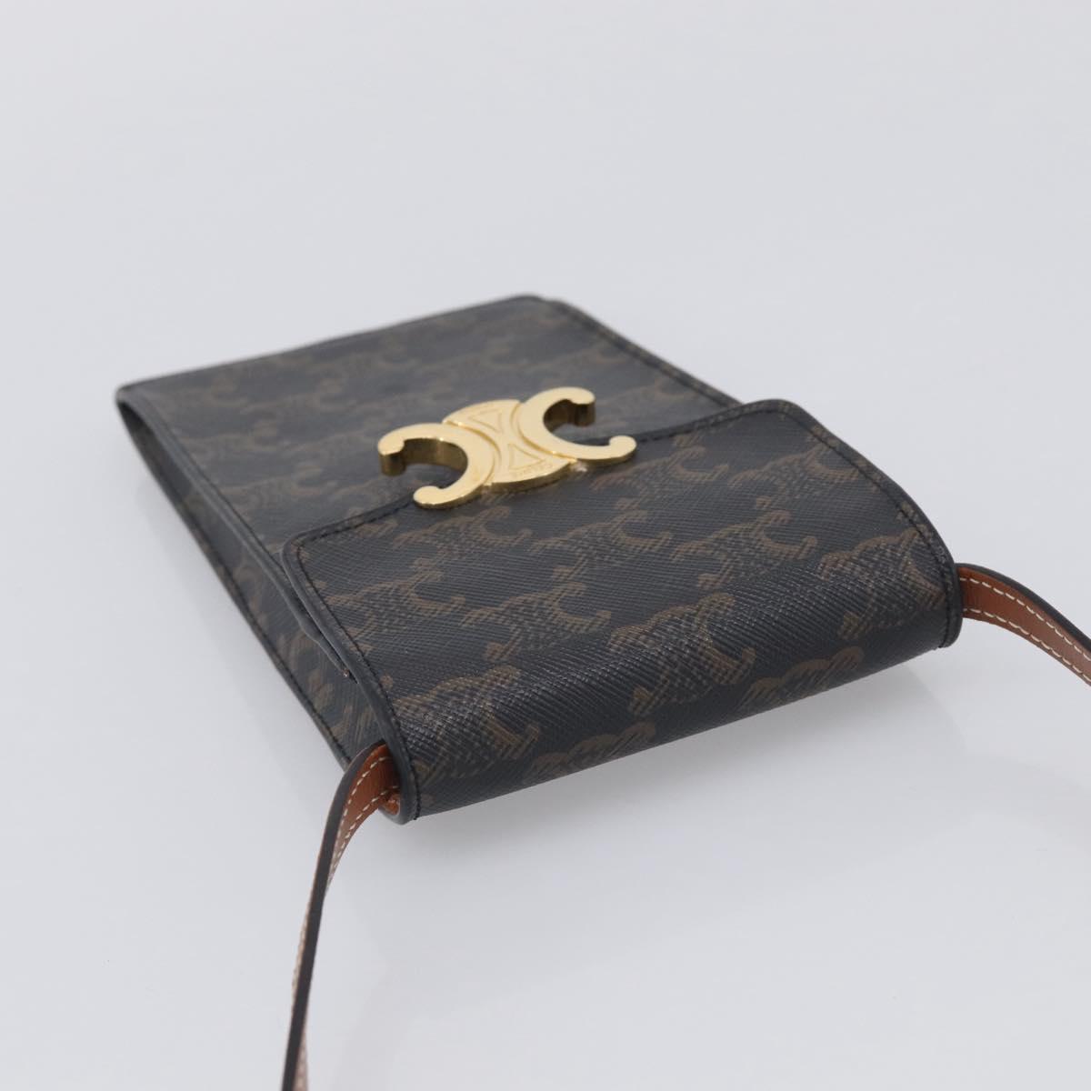 CELINE Macadam Canvas Triomphe Vertical Mobile Pouch PVC Brown Gold Auth ka6842