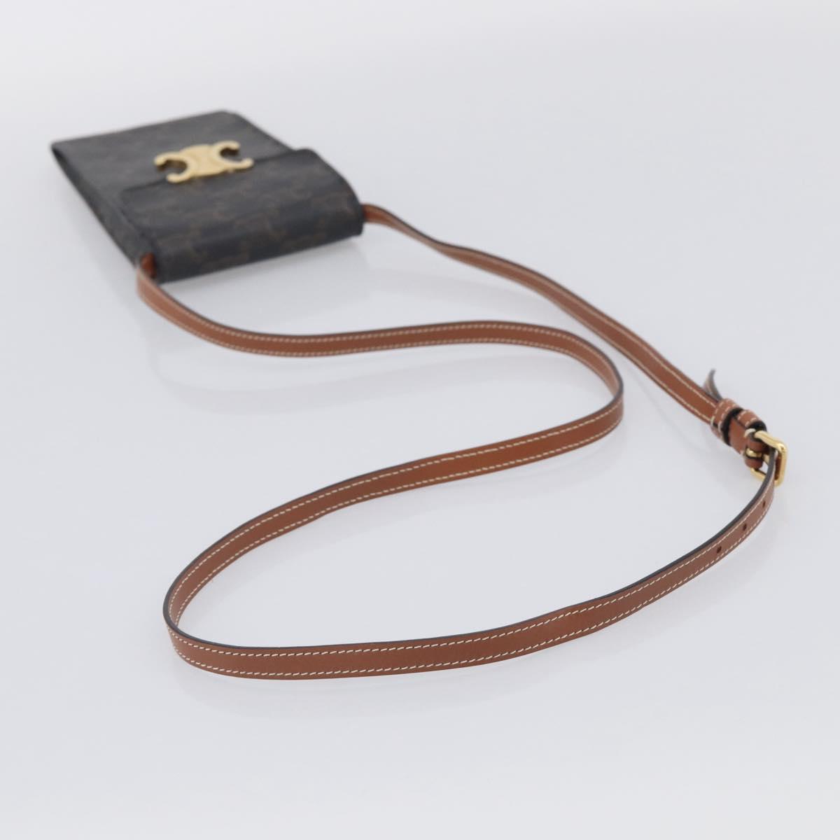 CELINE Macadam Canvas Triomphe Vertical Mobile Pouch PVC Brown Gold Auth ka6842