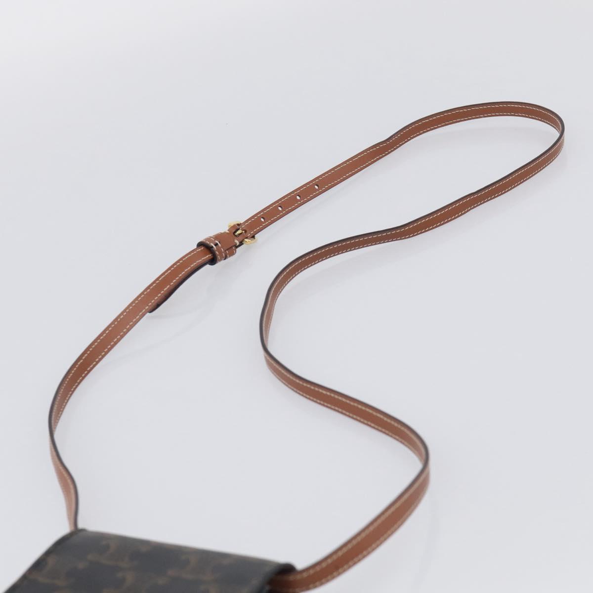 CELINE Macadam Canvas Triomphe Vertical Mobile Pouch PVC Brown Gold Auth ka6842