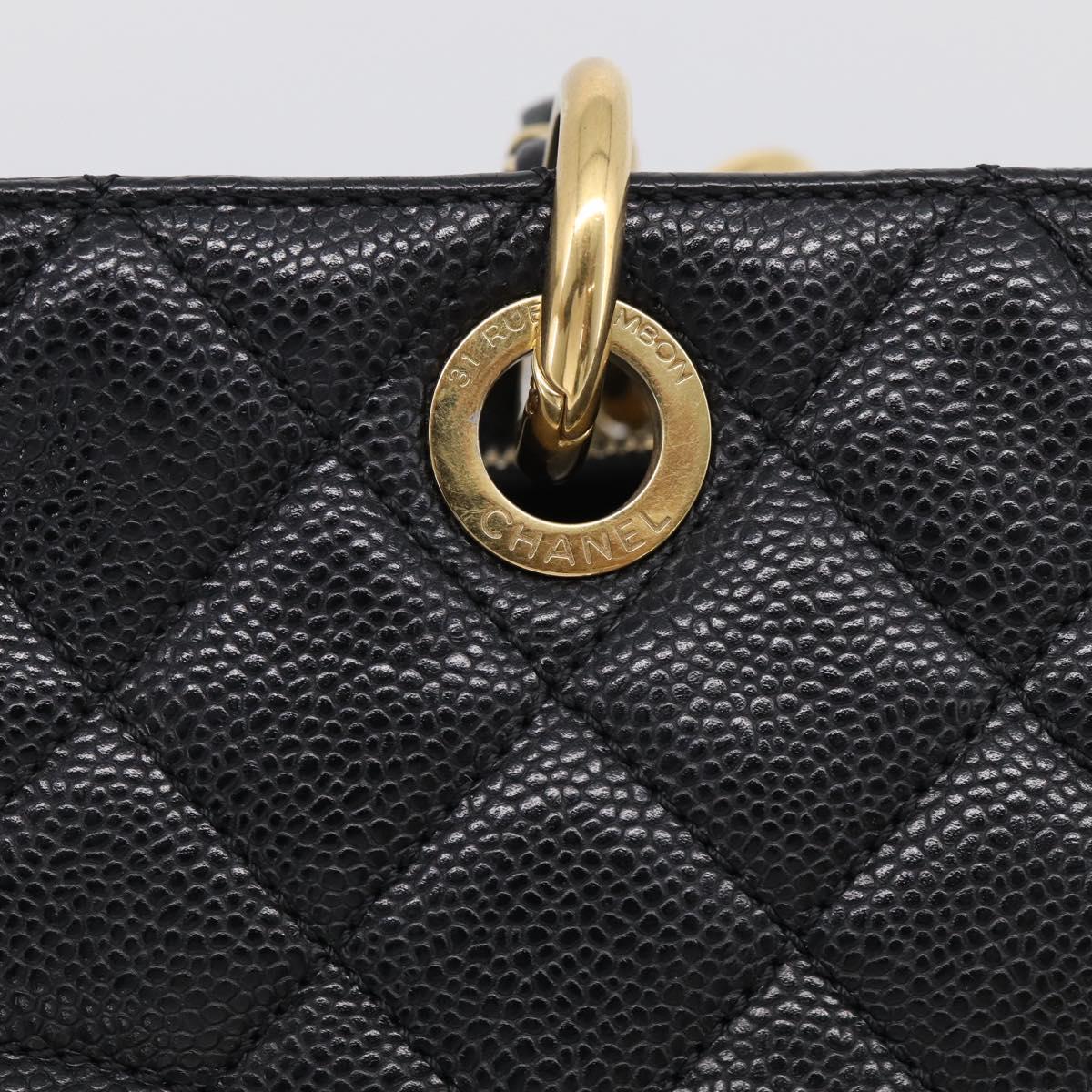 CHANEL GST Matelasse Chain Tote Bag Caviar Skin Black Gold CC Auth ka6843SAM