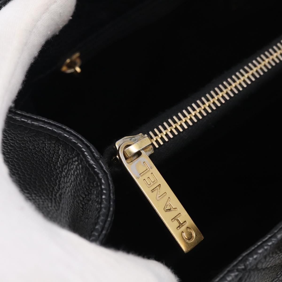 CHANEL GST Matelasse Chain Tote Bag Caviar Skin Black Gold CC Auth ka6843SAM