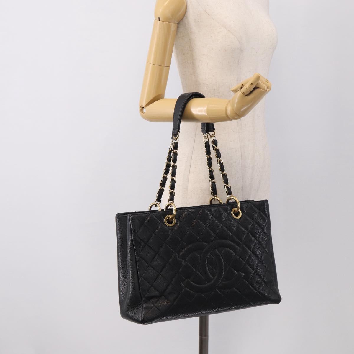 CHANEL GST Matelasse Chain Tote Bag Caviar Skin Black Gold CC Auth ka6843SAM
