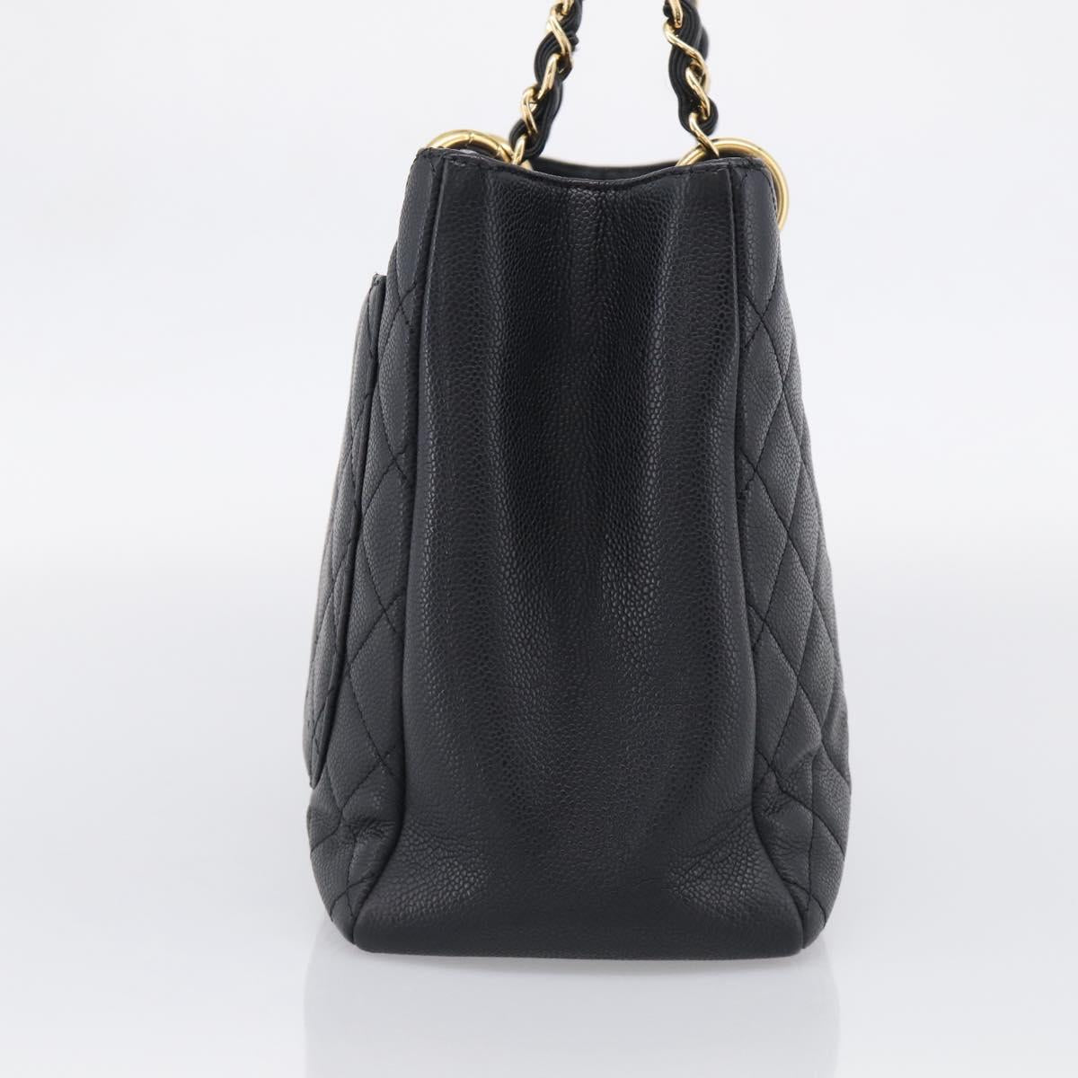 CHANEL GST Matelasse Chain Tote Bag Caviar Skin Black Gold CC Auth ka6843SAM