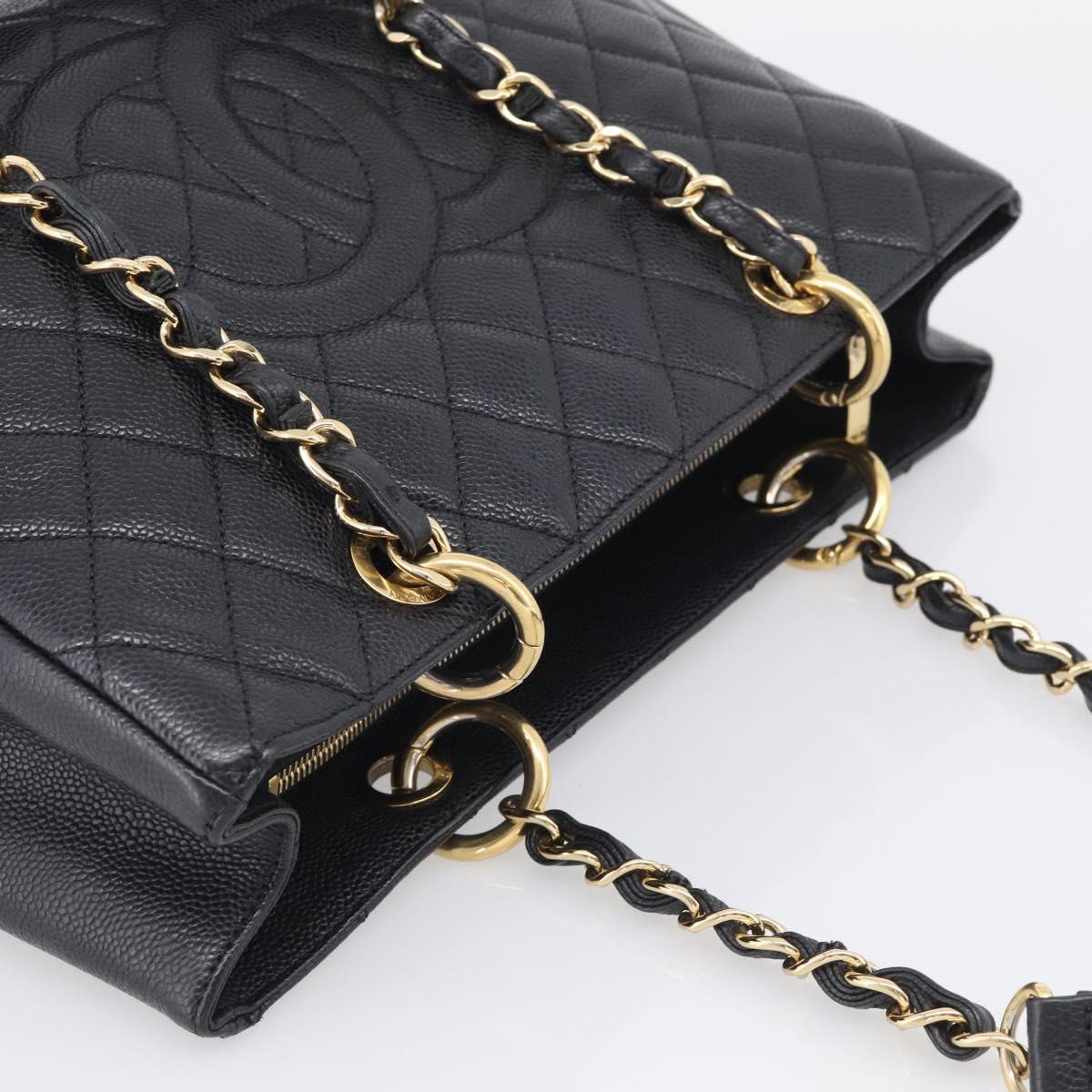 CHANEL GST Matelasse Chain Tote Bag Caviar Skin Black Gold CC Auth ka6843SAM