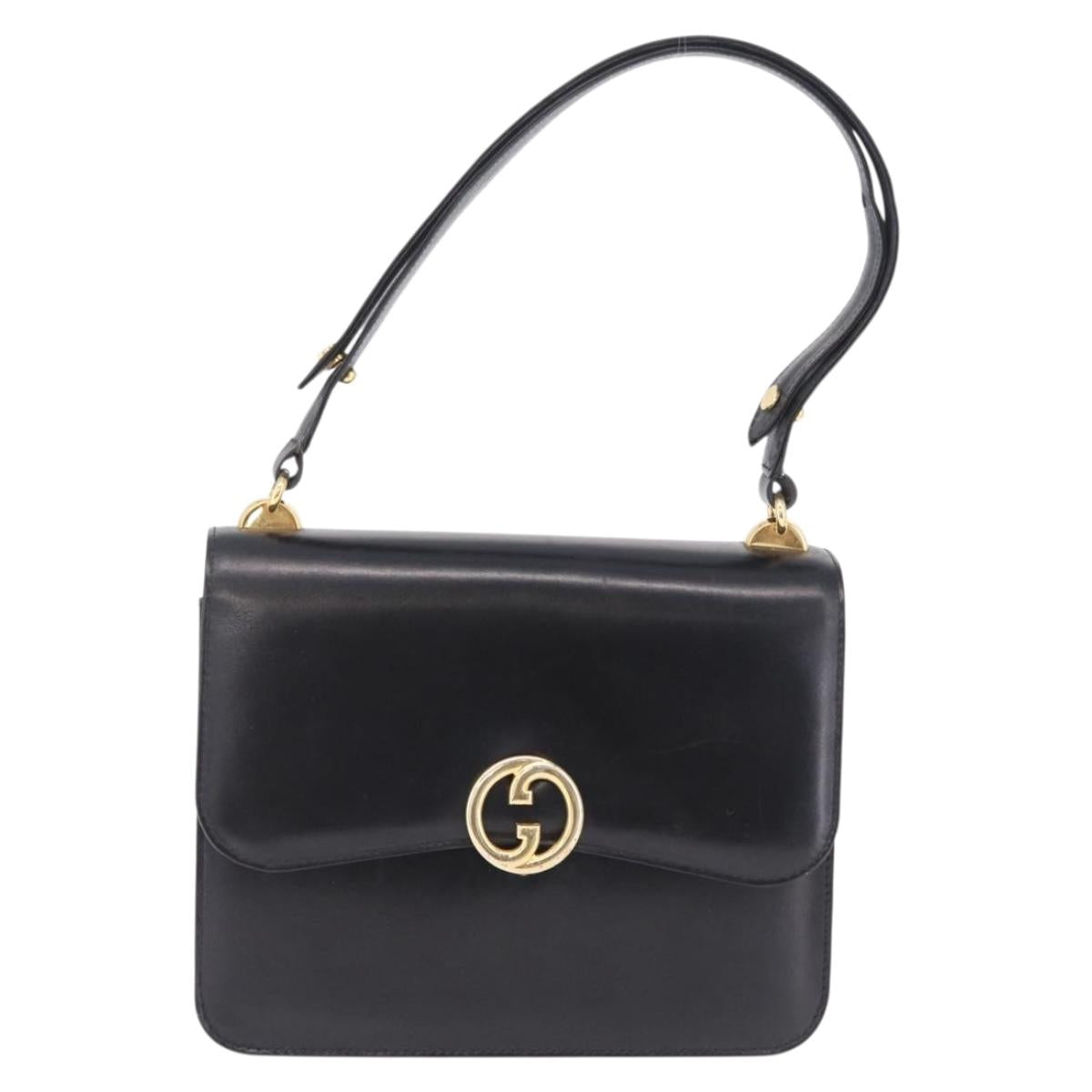 GUCCI Interlocking Shoulder Bag Leather Black Gold Auth ka6844