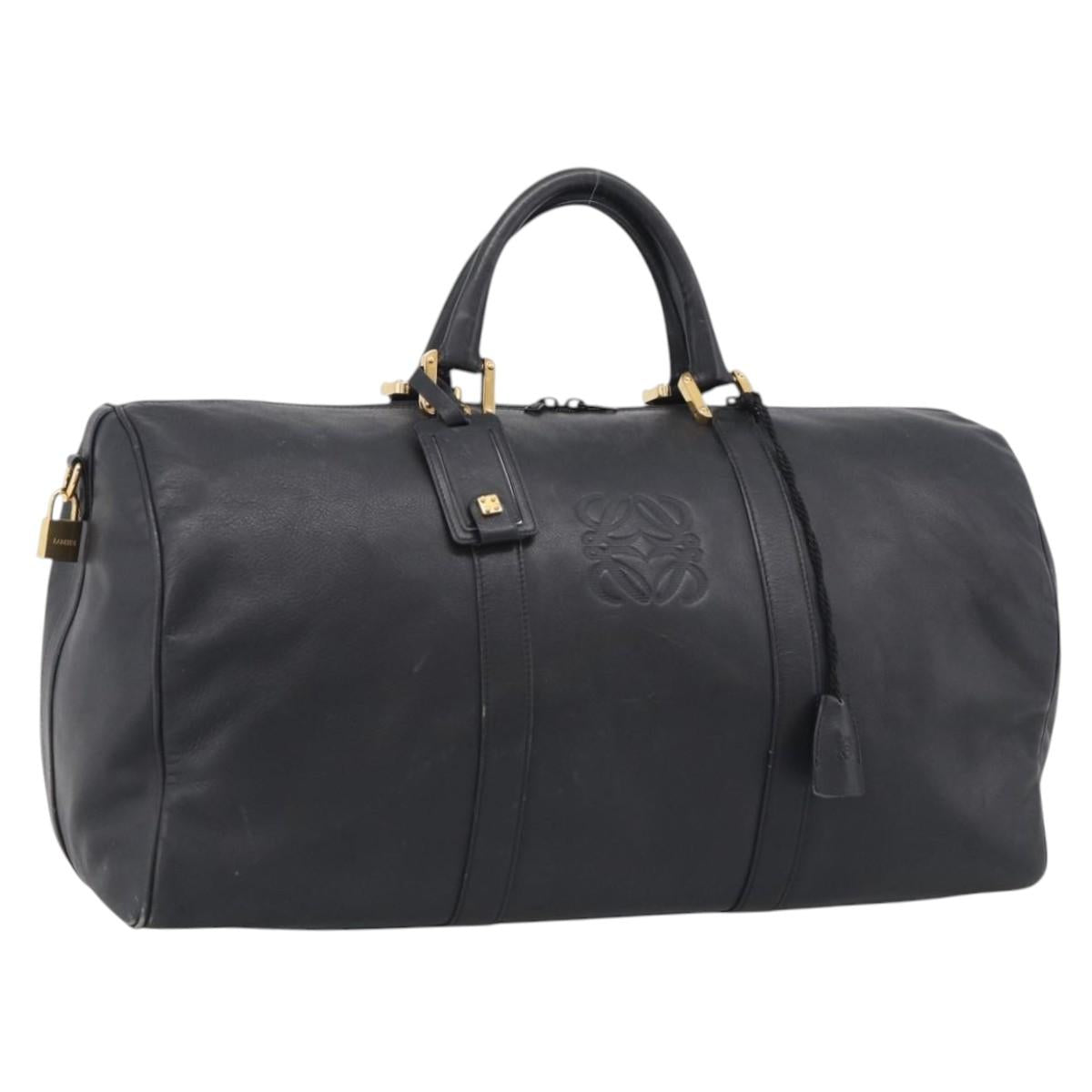 LOEWE Boston Bag Leather Black Gold Auth ka6852