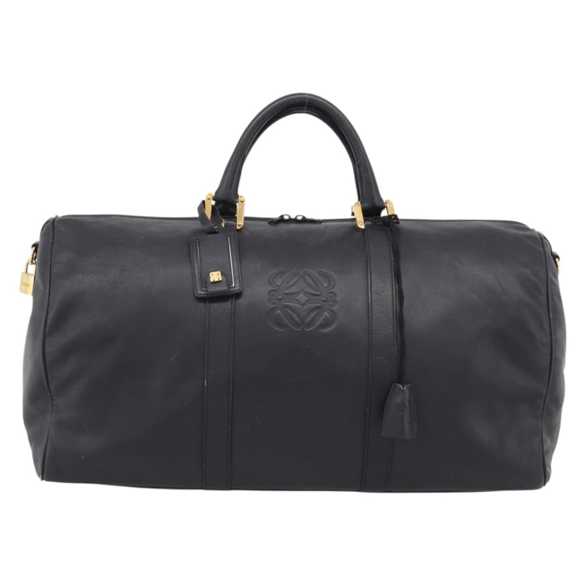 LOEWE Boston Bag Leather Black Gold Auth ka6852