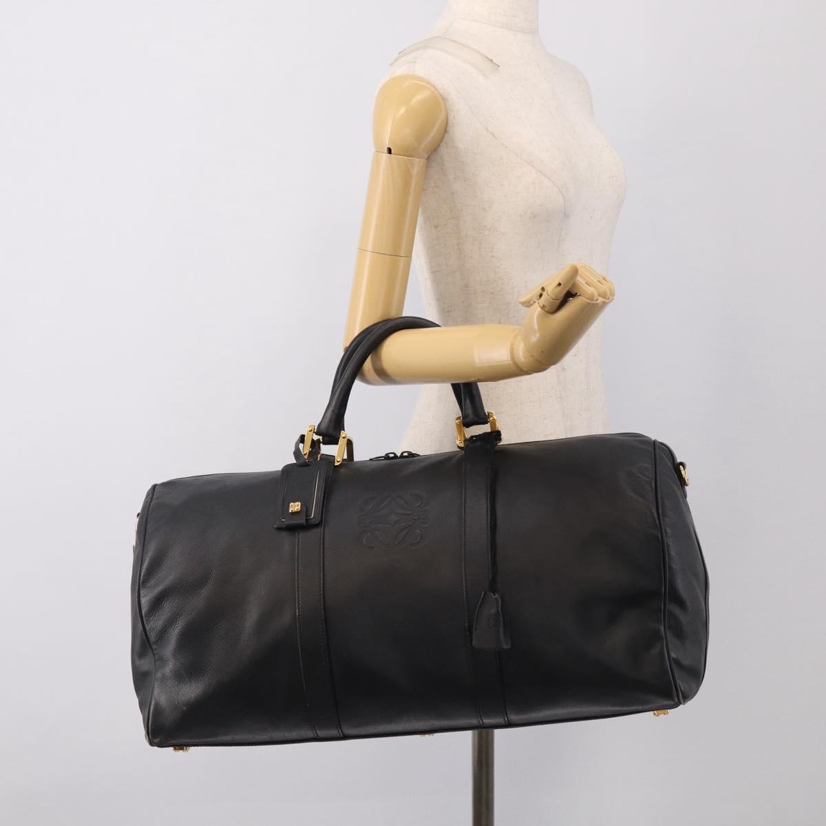 LOEWE Boston Bag Leather Black Gold Auth ka6852