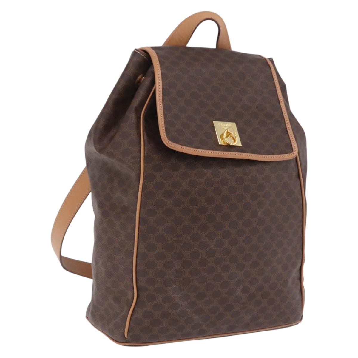 CELINE Macadam Canvas Backpack PVC Leather Brown Gold Auth ka6855A