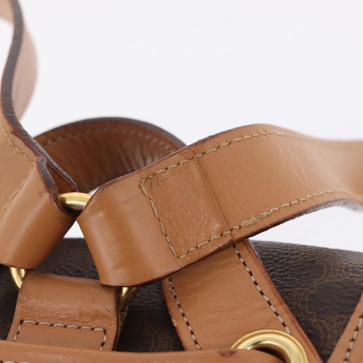 CELINE Macadam Canvas Backpack PVC Leather Brown Gold Auth ka6855A