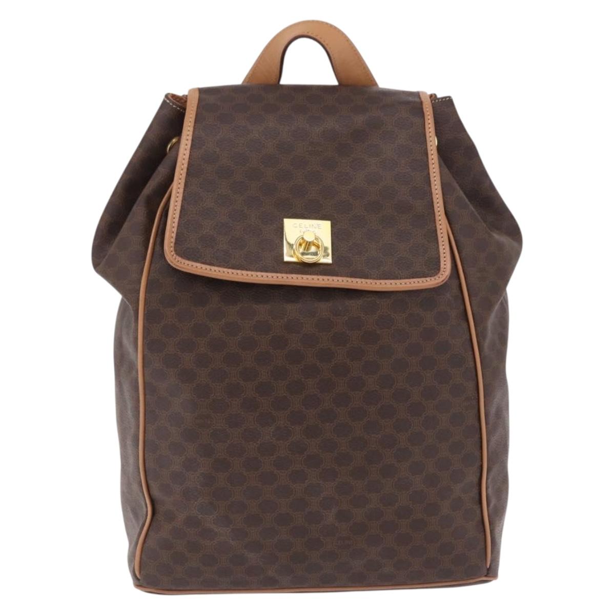 CELINE Macadam Canvas Backpack PVC Leather Brown Gold Auth ka6855A