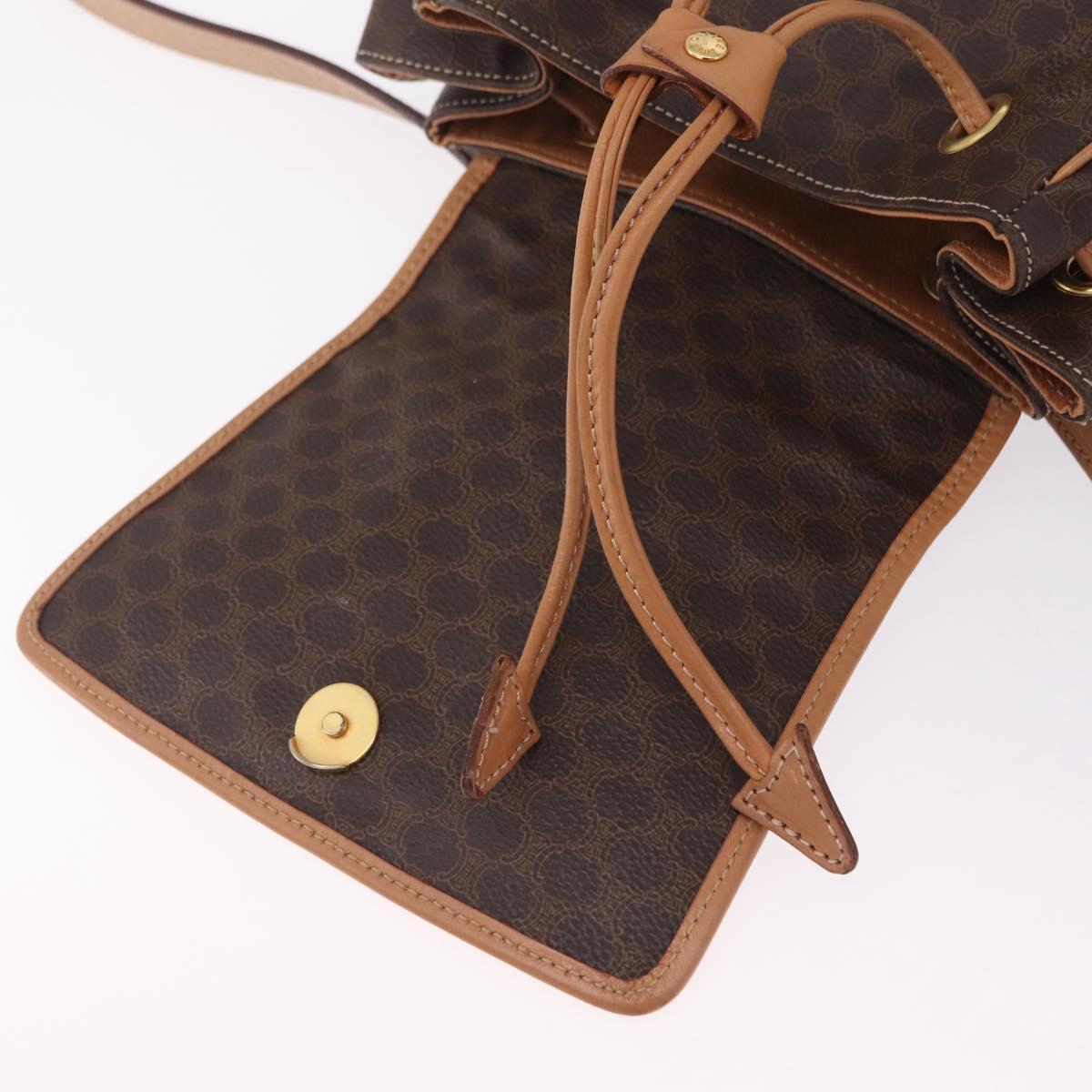 CELINE Macadam Canvas Backpack PVC Leather Brown Gold Auth ka6855A